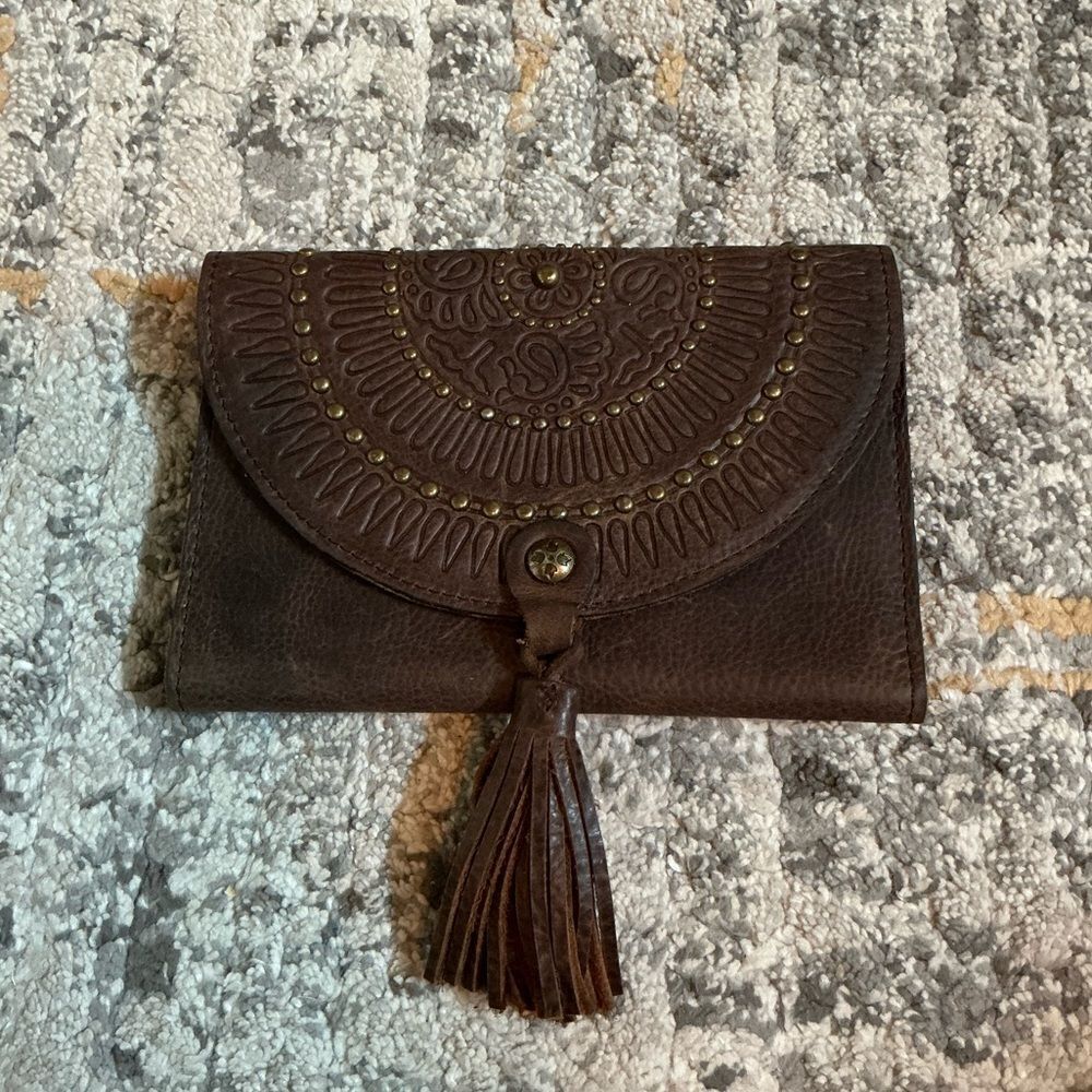 PATRICIA NASH STUDDED LEATHER TRIFOLD WALLET! EUC!